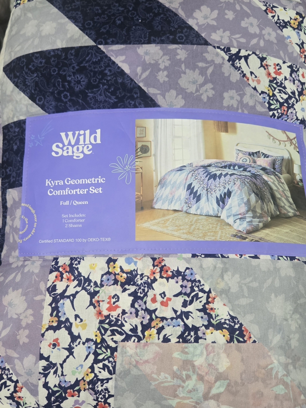 Wild Sage Comforter Set in Lavender and Navy Full/Queen